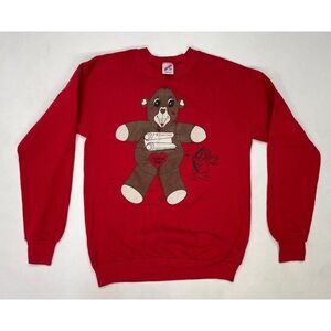 VINTAGE Positive Bear Love Cupid Sweatshirt Women Medium Red USA 80s 90s
